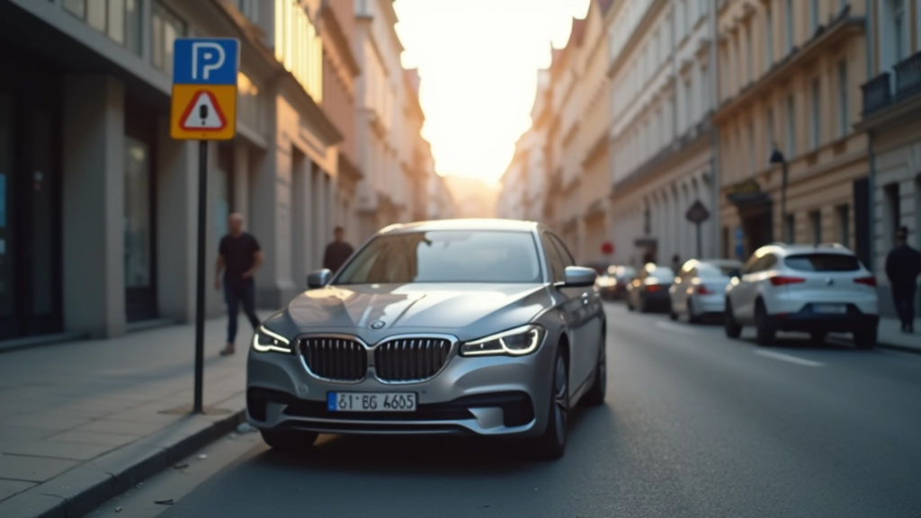 Automobil zaparkovaný v centru města se znakem parkování