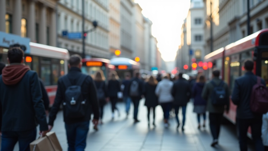 Moderní dopravní hub s cestujícími a městskými dopravními prostředky