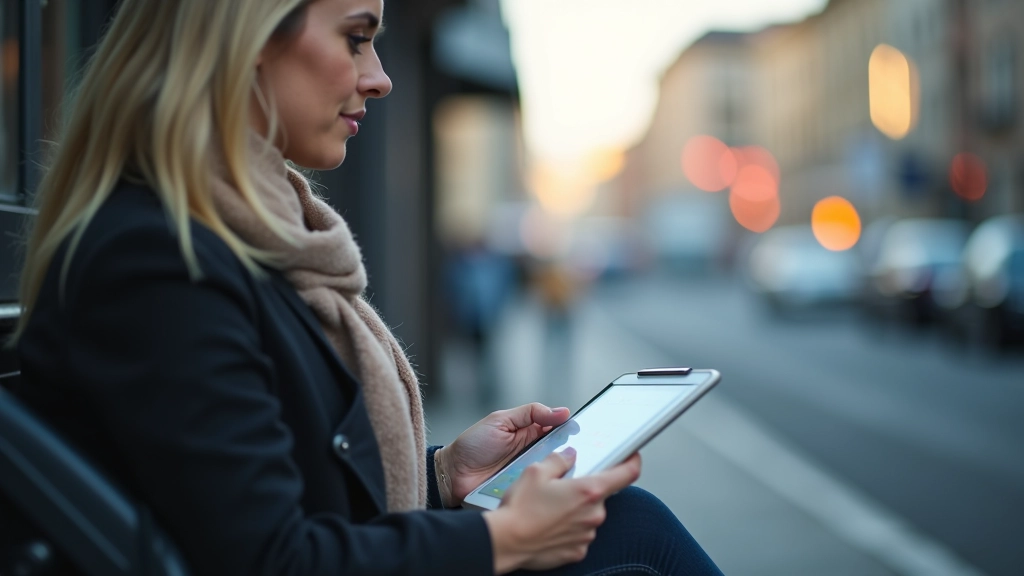 Osoba s jízdenkou veřejné dopravy a klíči od auta sedí na nádraží, tablet s grafy nákladů na stole